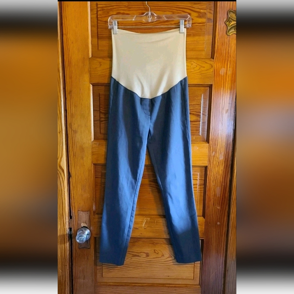 Loft Rivera Maternity Gray Skinny Chino Pants Elastic Waist Back Pockets Size 2
